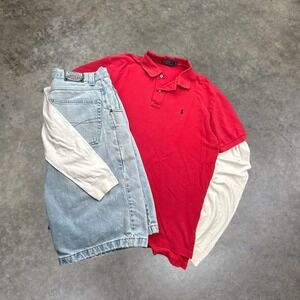 Polo Ralph Lauren Red Pique Polo Shirt Mens Large Vintage 90s Short Sleeve Boxy